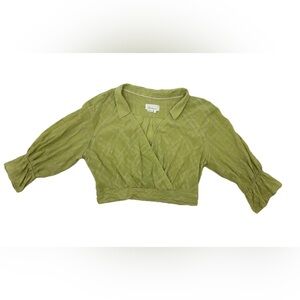 💚 Anthropologie The Banded Surplus Wrap V-Neck Textured Green Blouse – Size L